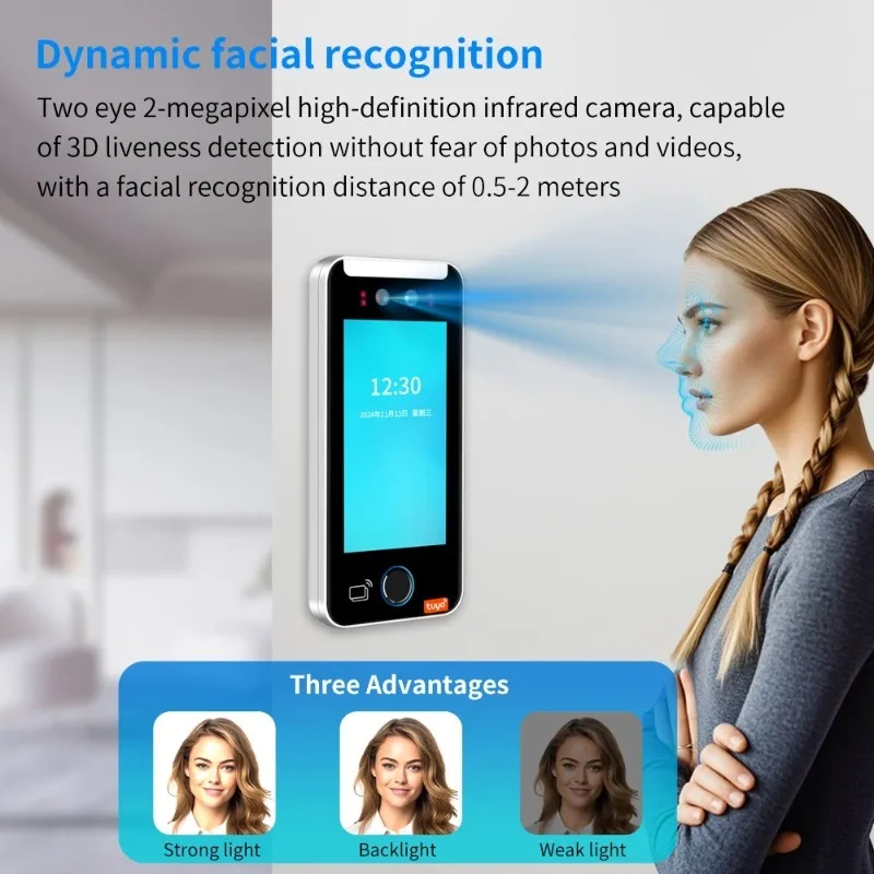 5 pollici Tuya APP WIFI AI Carta biometrica dinamica Impronte digitali Riconoscimento facciale Presenza Macchina di controllo accessi Schermo HD 1080P