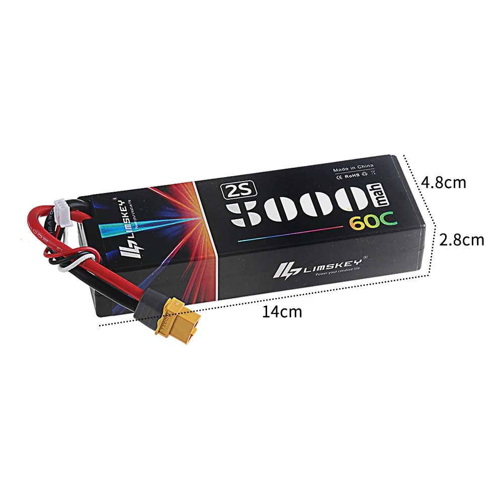 2S 7.4V Lipo Battery 5000mAh 60C Hardcase with T XT60 Plug for RC Car 1/10 Boats FPV Drones RC Models Parts-Premium Series