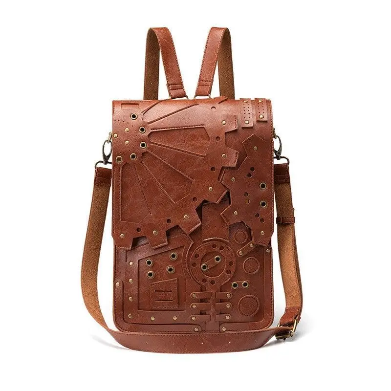 For Steampunk Retro Gear Pattern Multi‑Way Bag Backpack Crossbody Shoulder Bag for Daily School Use
