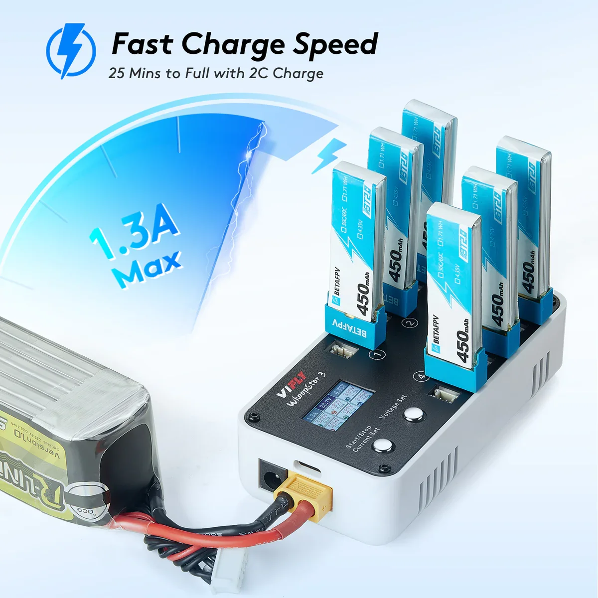 VIFLY WhoopStor 3 V3 6 Ports 1S LIPO LiHV Battery Charger Discharger Storage LCD TYPE-C DC TX60 For FPV Drone BT2.0 PH2.0 thumbnail 4