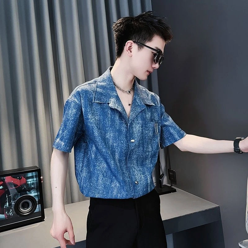

Men's Summer Short Sleeve Top 2026 Trendy Casual Thin Tie-Dye Vintage Style Turn-Down Collar Comfortable Cool Fashion Wear