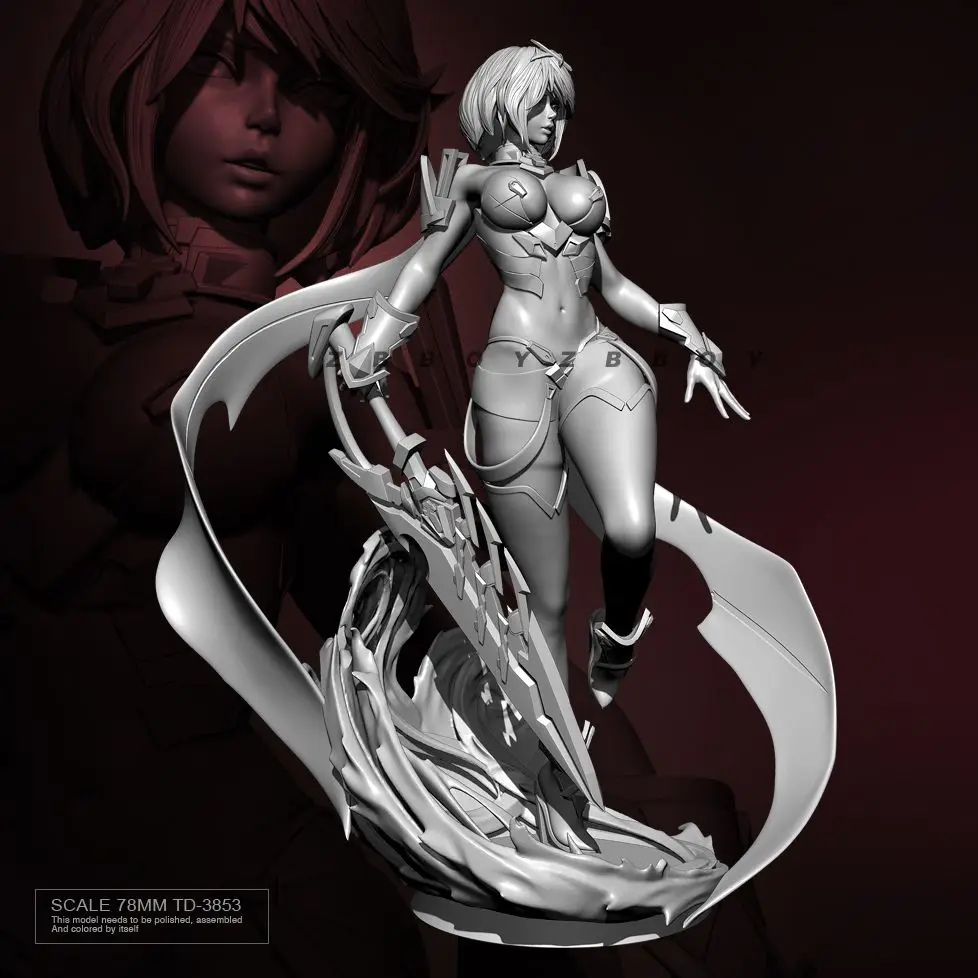 78mm Mechanical Female Warrior Miniature Scale GK Resin Unpainted Assembly Model 3D Printed Resin Model DIY Self-assembly Craft