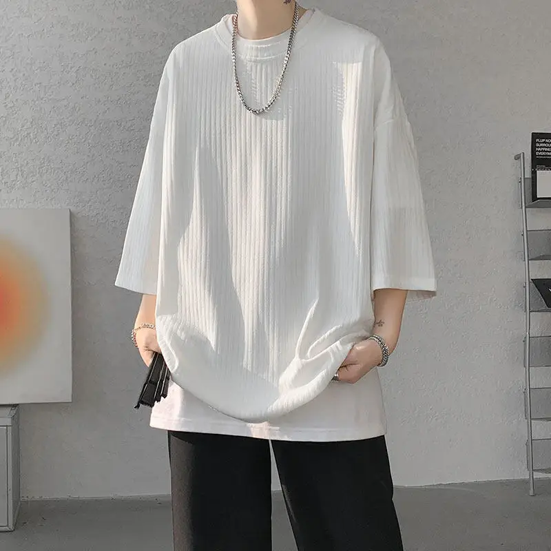 Letnia koszulka męska z półrękawkiem Luźna odzież uliczna O-Neck Hip Hop Streetwear Tops Tees Casual Tshirt Plus Size Odzież męska 2025 — zdjęcie 4