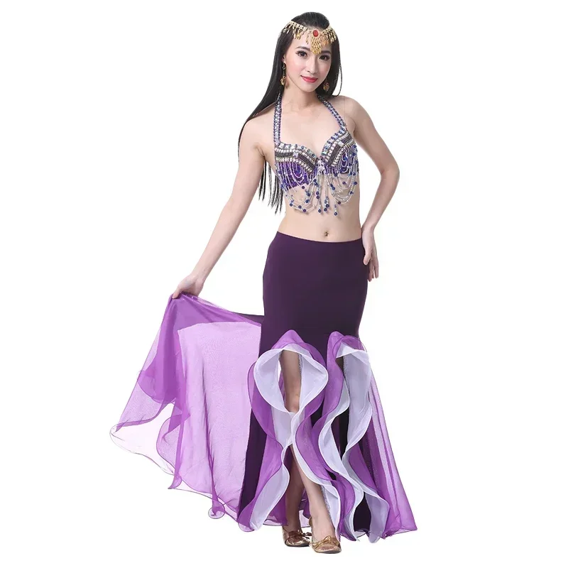 ใหม่ชุดเต้นระบำหน้าท้องชุดเต้นระบำหน้าท้องผ้าคอตตอนคริสตัลเซ็กซี่ ROK belah กระโปรงแต่งระบายสำหรับชุดเดรสเต้นรำอินเดียตะวันออก9สี
