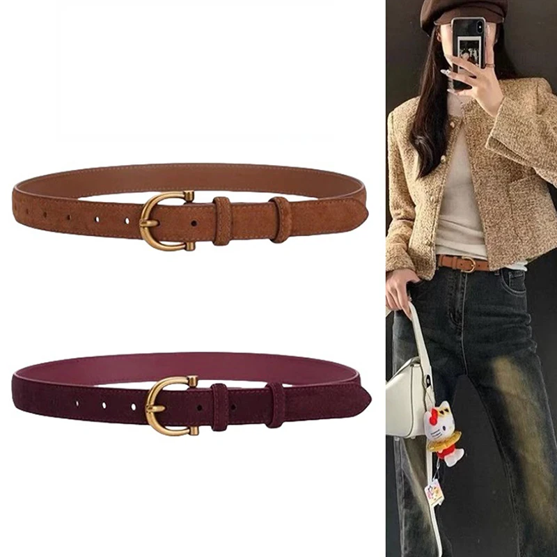 حزام جلد الغزال الفاخر للنساء حزام جلد أنيق الذهب دبوس مشبك جلد البقر ذات العلامات التجارية حزام الملابس والاكسسوارات حزام النساء