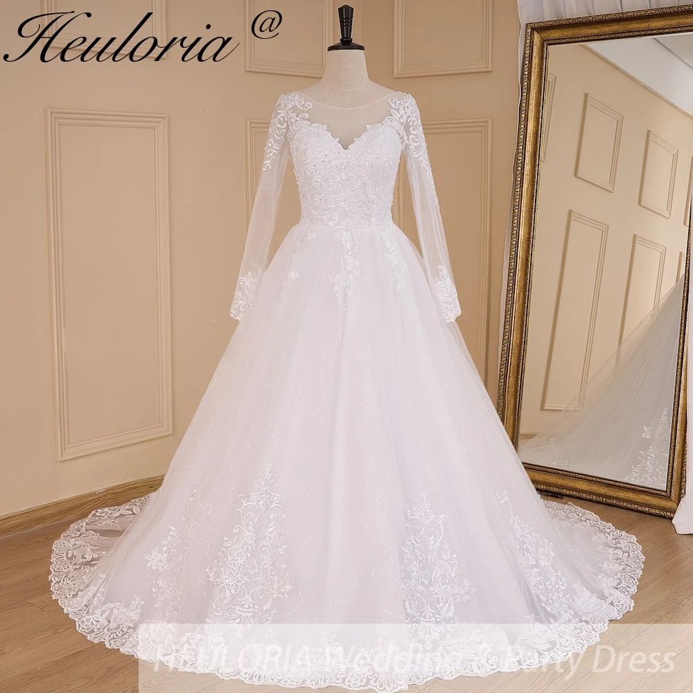 Heuloria Prinzessin Ballkleid Brautkleid Langarm Schatz plus Größe Robe de Mariee Spitze Perlen Braut Kleid Gericht Zug