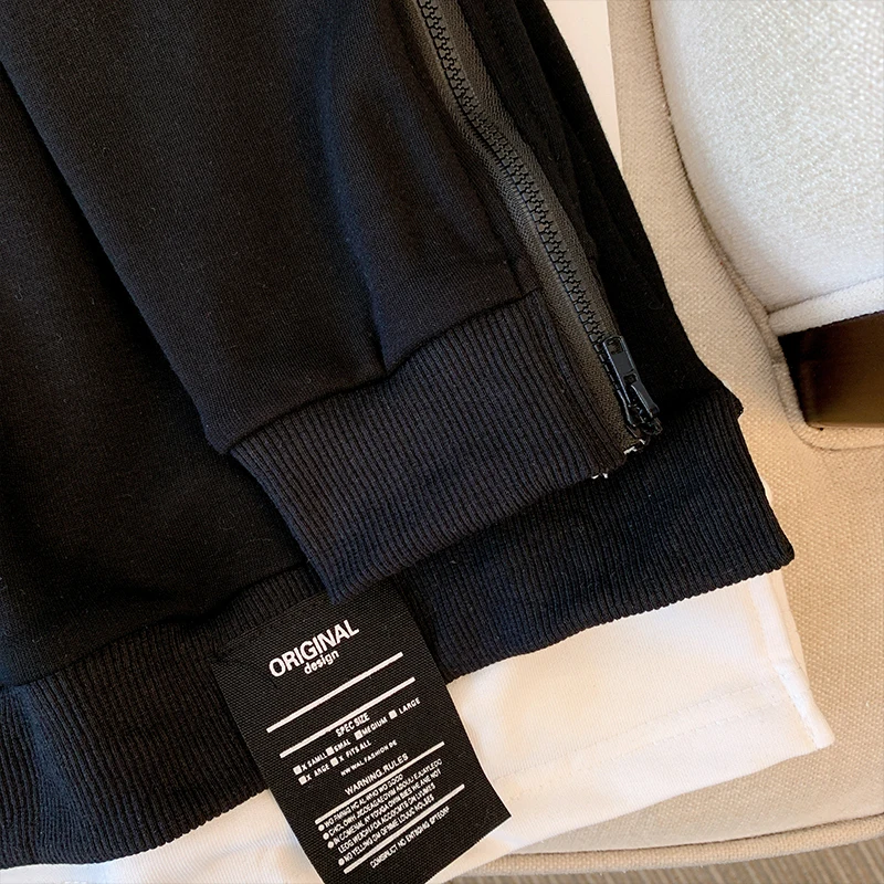 Plus-size women's spring casual terylene cotton hoodie fake two personalized design zipper double-layer sleeve commuter top