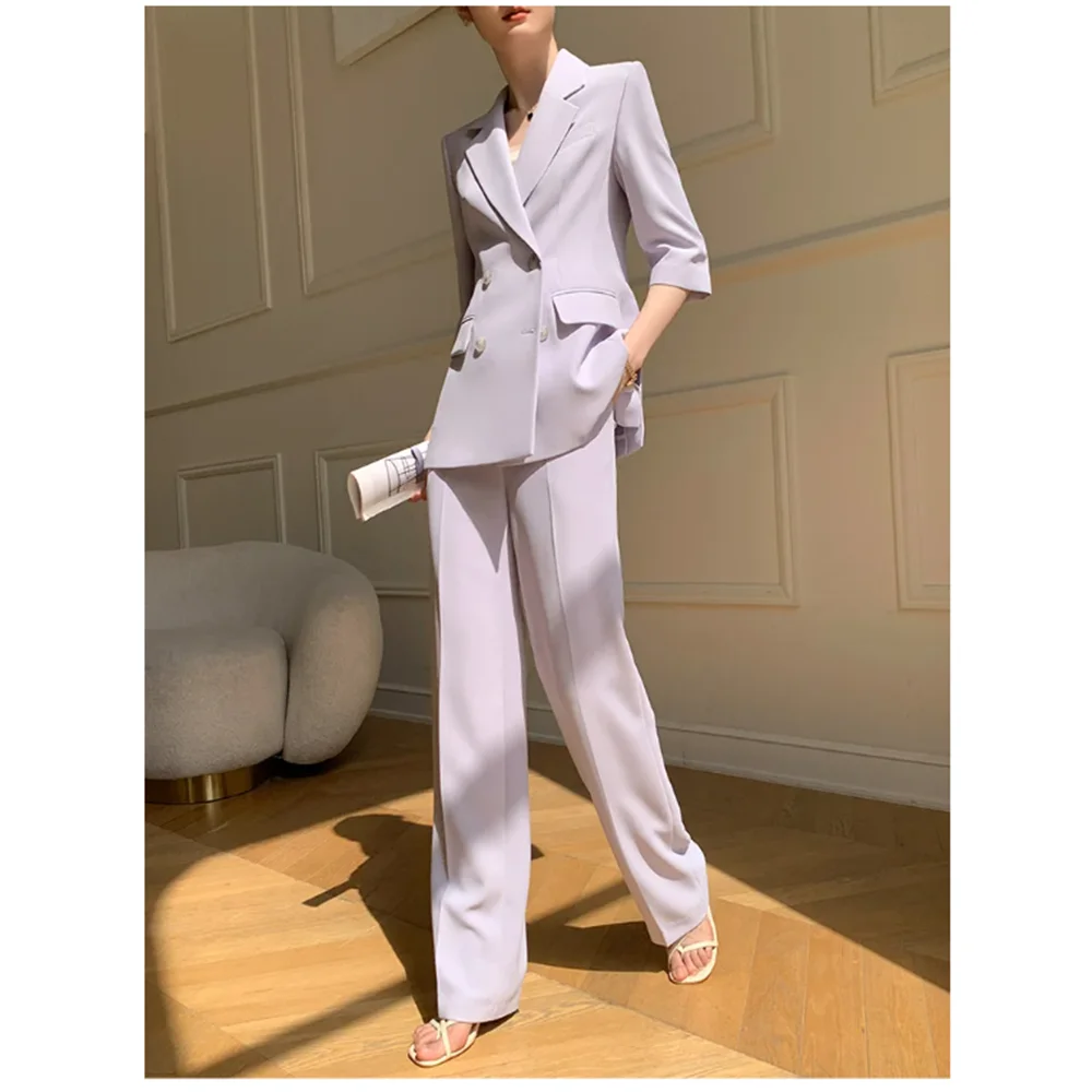 Sommer Bonbon Farbe Frauen Anzüge Zweireiher Peak Revers (Blazer Hosen) Conjuntos Para Mujeres 2 Piezas Slim Fit Early oldy قNOLUA ناdiensten