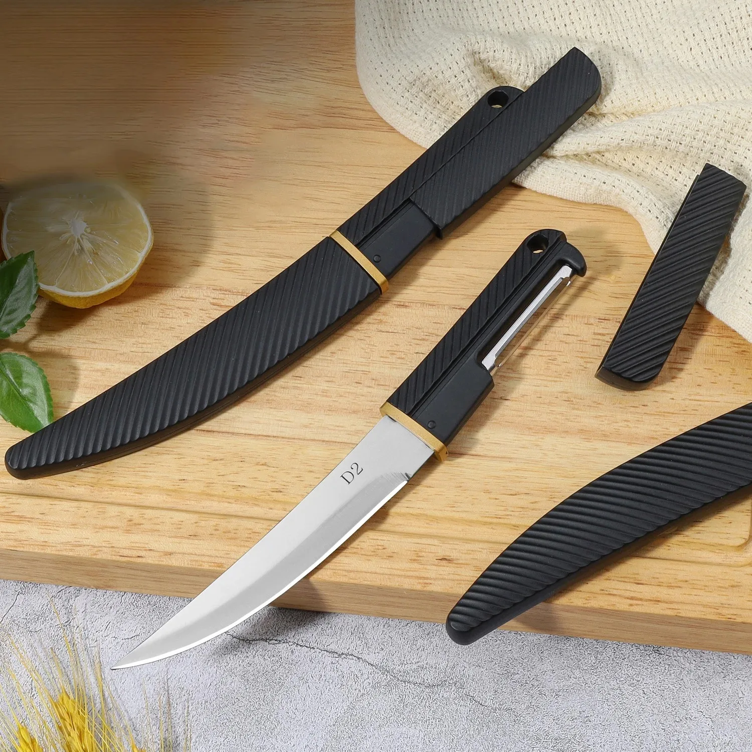 EDC Portable Fruit Knife, Two-in-One Multi-functional Stainless Steel Knife, Outdoor Multi-purpose BBQ Knife and Cutting Knife