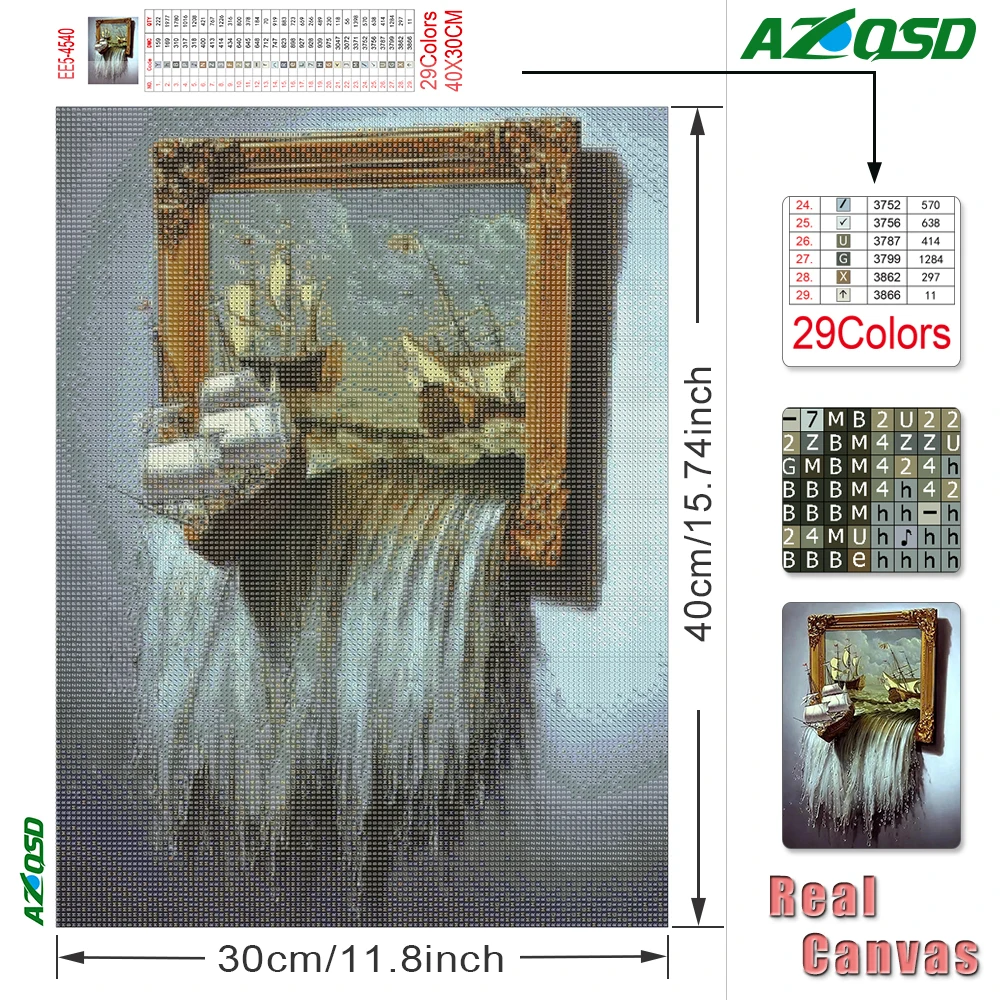 AZQSD DIY 5D Diamond Painting Wall Decoration Sea Sail Boat Waterfall Full Round Diamond Embroidery Mosaic Painting Set Yz1703