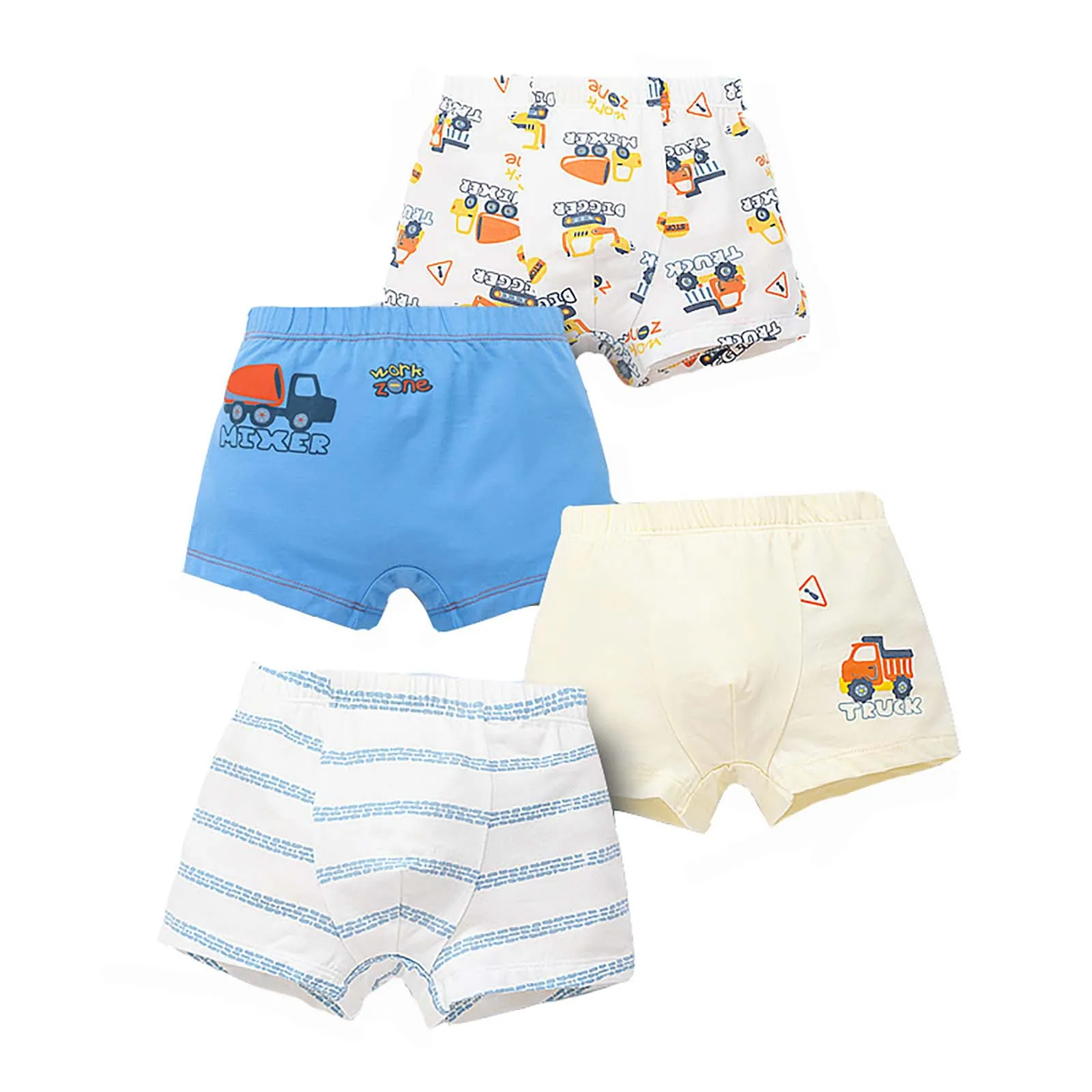 

4pcs Children's Cotton Underwear Boy Underpants Cartoon Engineering Vehicle Truck Fire Engine Comfy Shorts Boxer Briefs For Boy