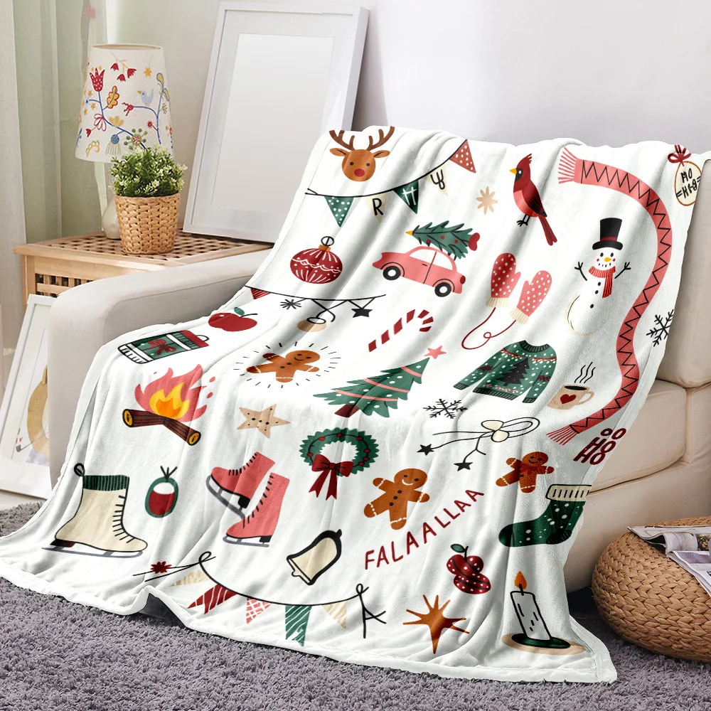 1PC Christmas Elements Pattern Blanket — Made of soft, fluffy flannel, perfect for a sofa, bed, or chaise longue. Ideal for Chri