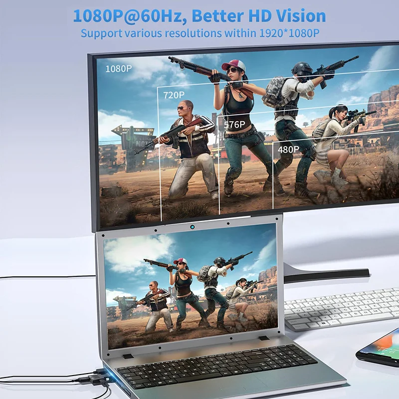 Convertitore adattatore compatibile da VGA a HDMI 1080P con cavo audio da 3,5 mm per PC portatile a proiettore HDTV Convertitore audio video