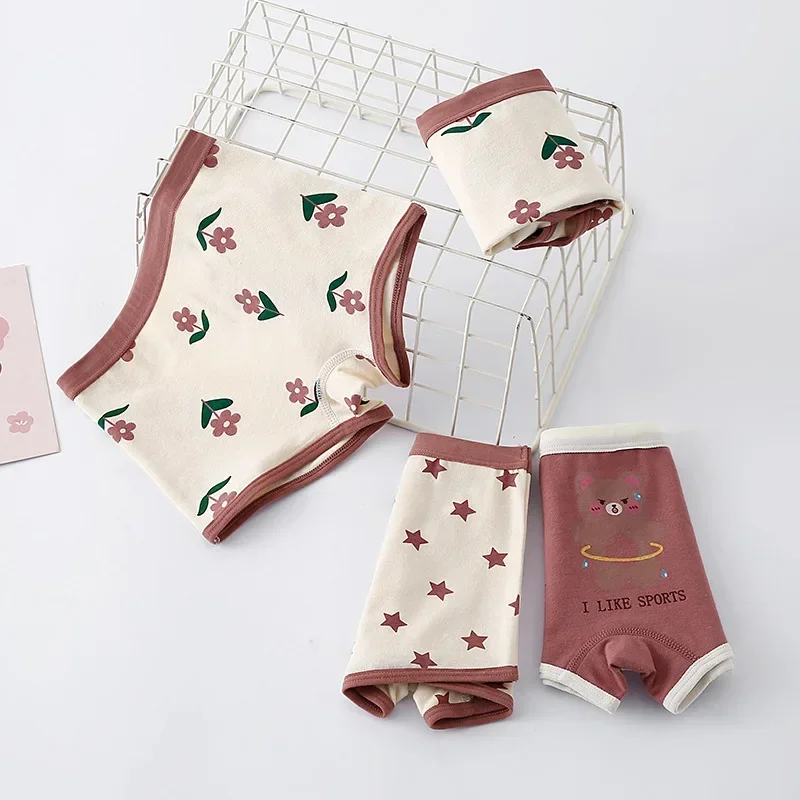 HoneyCherry New Girls' Underpants Cotton Boxer Children's Triangle Shorts Baby Plaid Cute Three Pack Baby Girl Panties