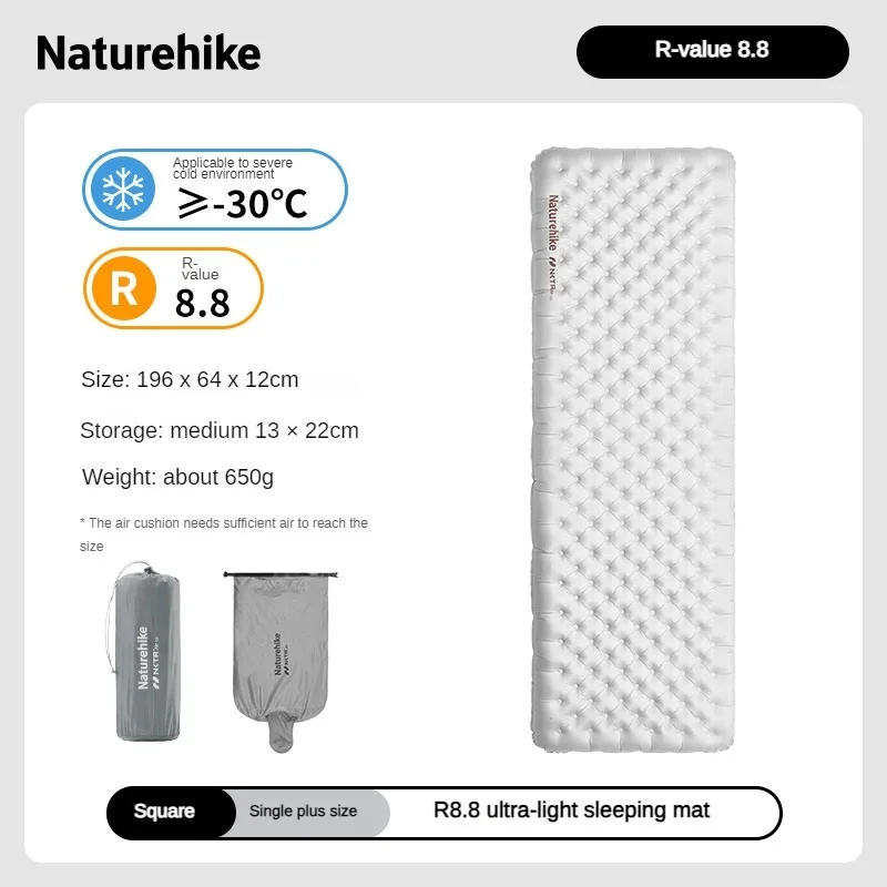 R8.8 Naturehike Inflating Camping Mat Warm Inflatable Sleeping Pad Ooutdoor Hiking Tent Air Bed Mattres R Value 8.8