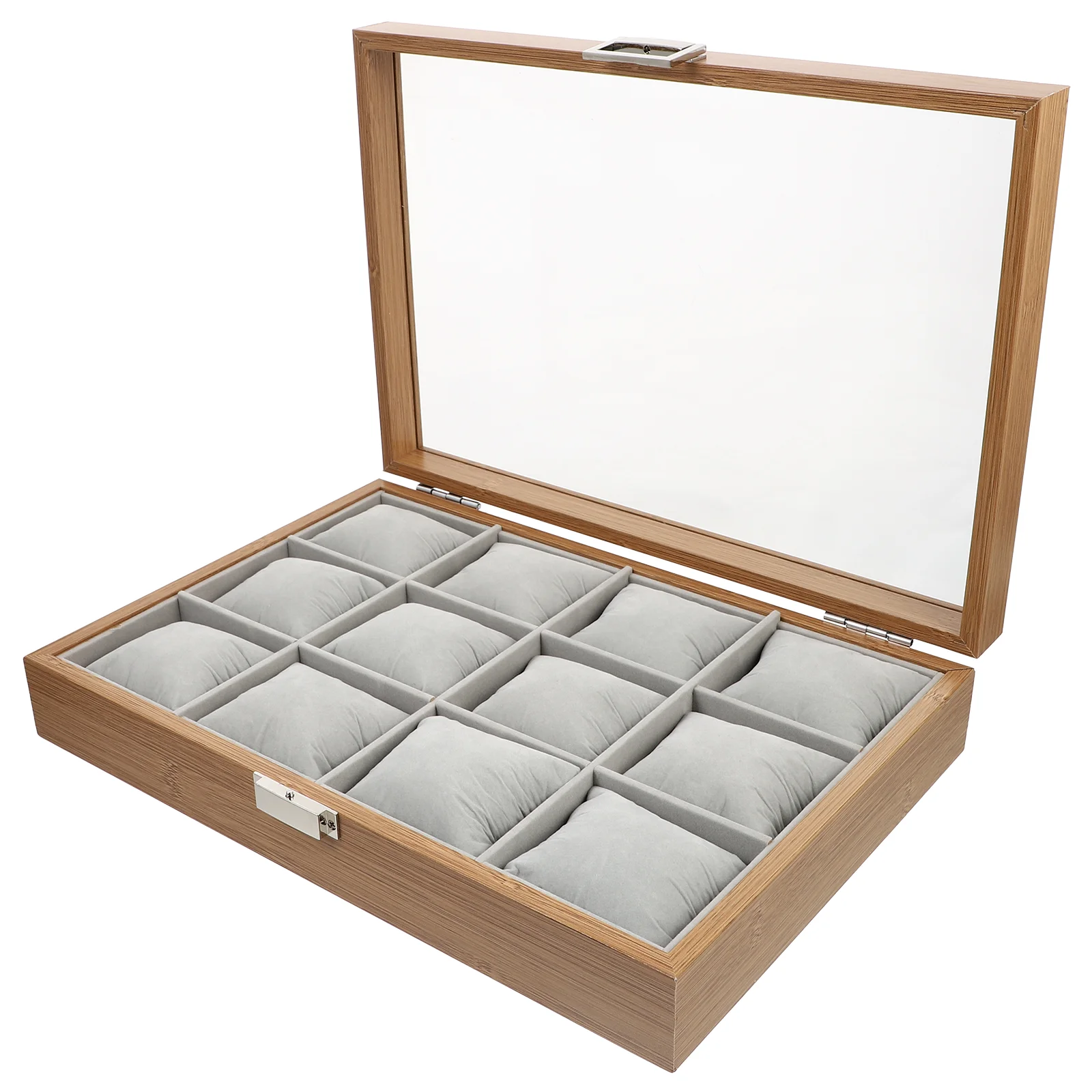 

Watch Box Display Tray Wood Case Watches Storage Container Silver High-end Lock Wooden Organizer