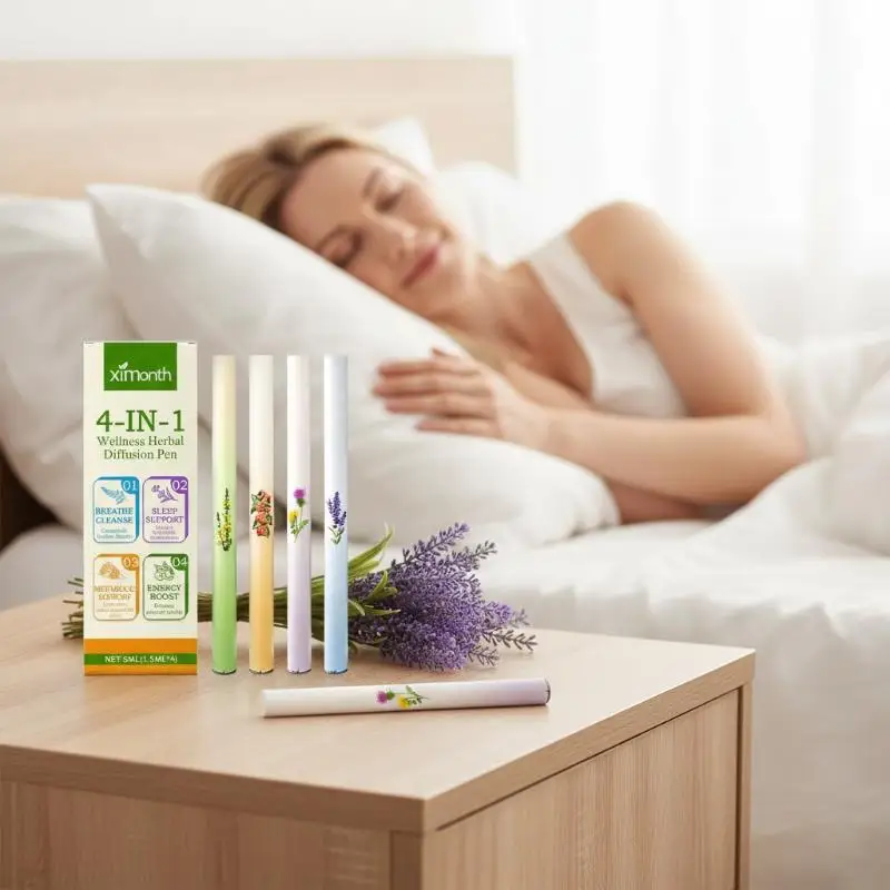 Herbal  Diffuser Bars Set 4 in 1 Mullein Thyme Mint Guarana Support Breathing for Office Study Leisure