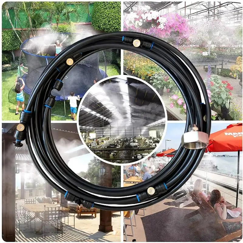 

Outdoor Garden Patio Misting Cooling System 8M Mister Line 7 Sprayer Heads 1 Brass Adapter 3/4' for Trampoline Waterpark