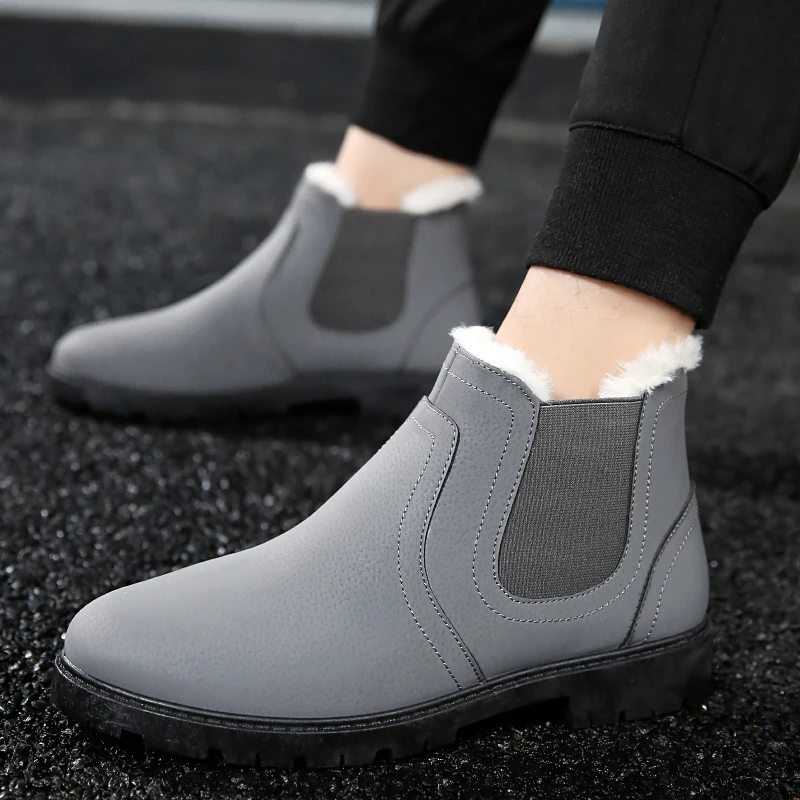 

New Winter Chelsea Boots Men's Pu Leather Luxury Men Suede Padded Ankle Boots Loafers High Quality British Fur Chaussure Homme