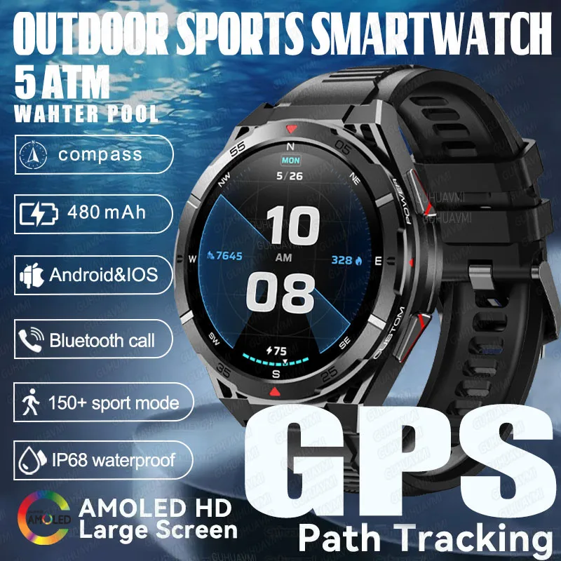 New Dual-Band GPS Satellite Positioning High-capacity Smart Bracelet Compass Route ReturnTrack Recording IP68 Waterproof Watches