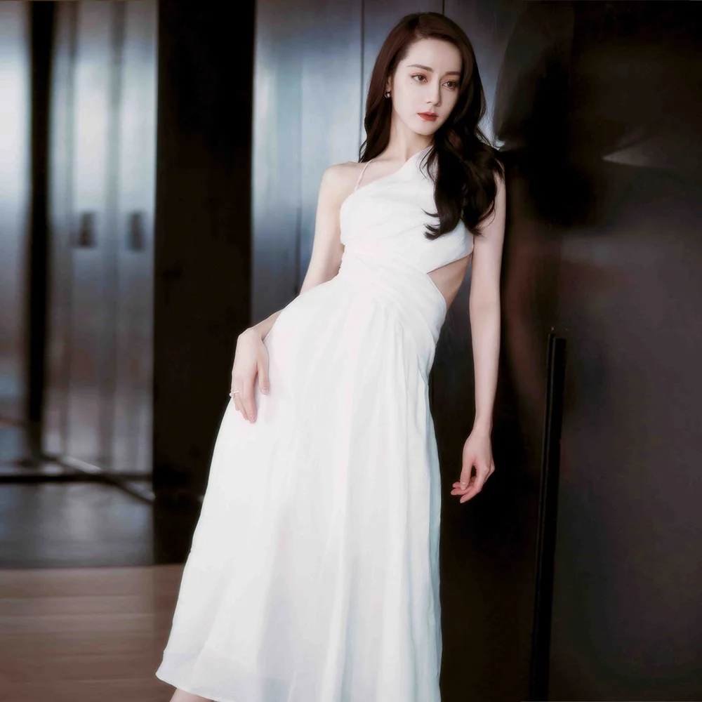 ขายร้อนชุดชื่อเสียง2022 One-Shoulder เซ็กซี่ Gowns พรหมชา-ความยาวแขนกุดซิป A-Line ง่าย Evening ชุด