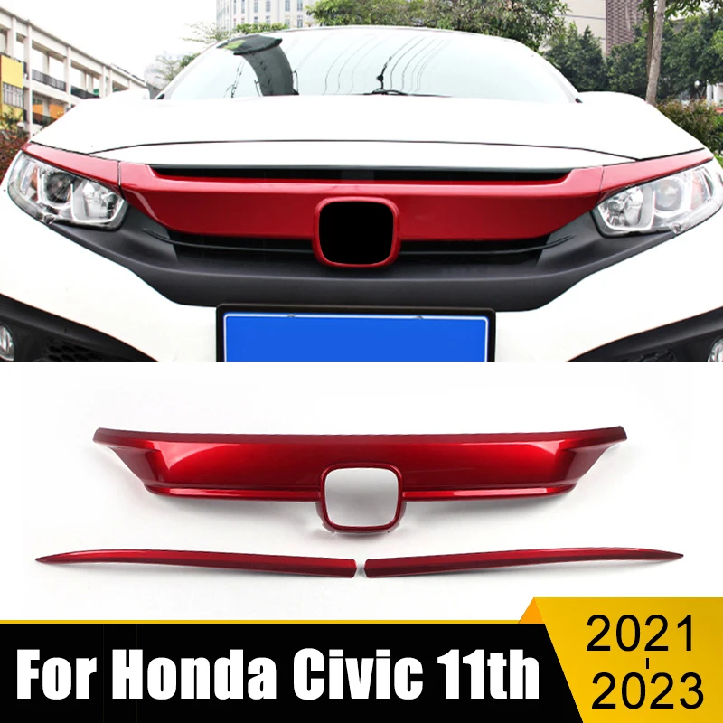 

For Honda Civic 11th Gen 2021 2022 2023 Carbon Fiber Car Front Grille Grill Logo Emblem Trim Strips Cover Stickers Accessories