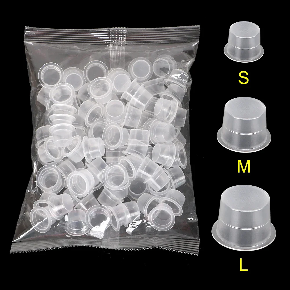 

100pcs Tattoo Large Medium Small Ink Pigment Cup Ring transparent Microblading Cap Lip Eyebrow Bleaching Supplies Cream