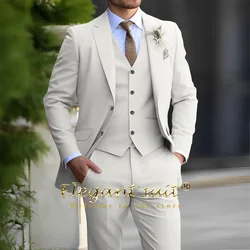 Traje de 3 piezas blanco marfil para hombre, chaqueta, chaleco y pantalones, ajuste de dos botones, ropa formal elegante, de moda y de alta calidad