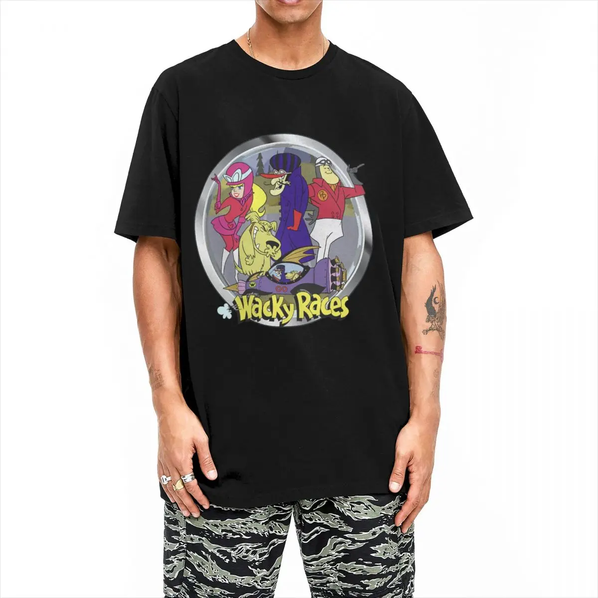 Wacky Races 70s Cartoon Main Characters for Men Women T Shirts Novelty Tees Crew Neck T-Shirt Pure Cotton Printed Tops