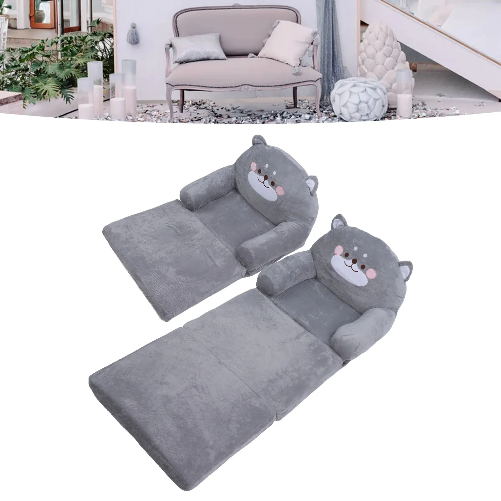 Sedia per bambini Design pieghevole Schienale stabile Cane grigio Divano per bambini morbido e traspirante per dormire