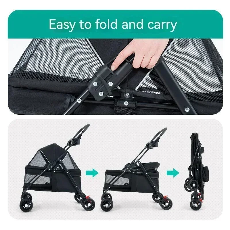 Pet Stroller Detachable and Easy Folding Travel Breathable Aluminum Cat Dog Baby with Storage Basket Outdoor Cat Dog Transporter