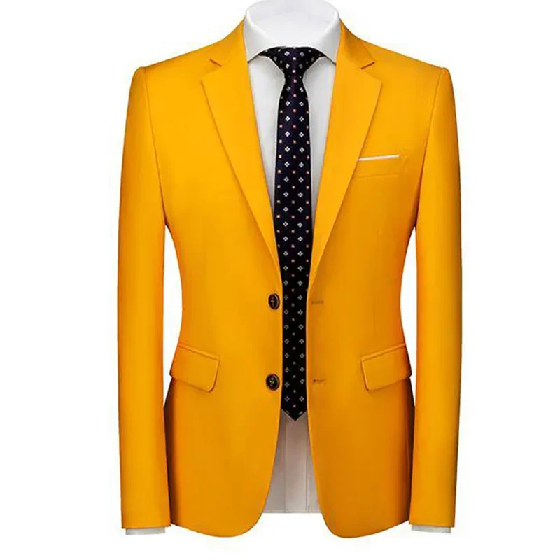 Slim Fit Yellow Suits for Men Formal Costume Homme Single Breasted Notch Lapel Male Clothing Luxury High Quality Blazer Homme