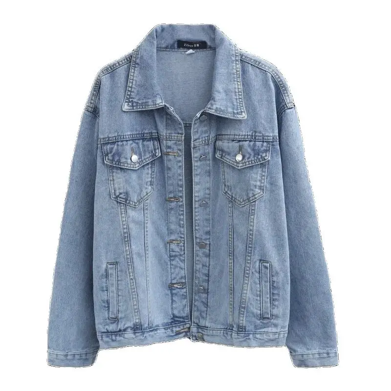 Women\'s Denim Jacket Spring Autumn New High Street Jeans Coat Oversize Loose Basic Jackets Simple Versatile Lapel Outerwear