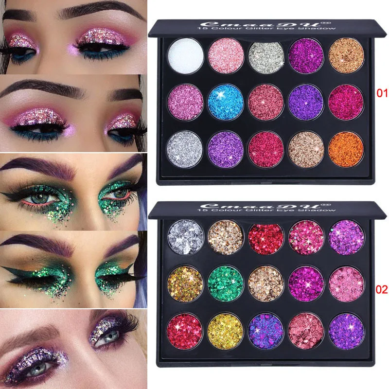 15-kleuren diamant glitter oogschaduwpalet hooggepigmenteerde geperste glitter voor feestgezicht body art bruiloft make-up ziet er uit