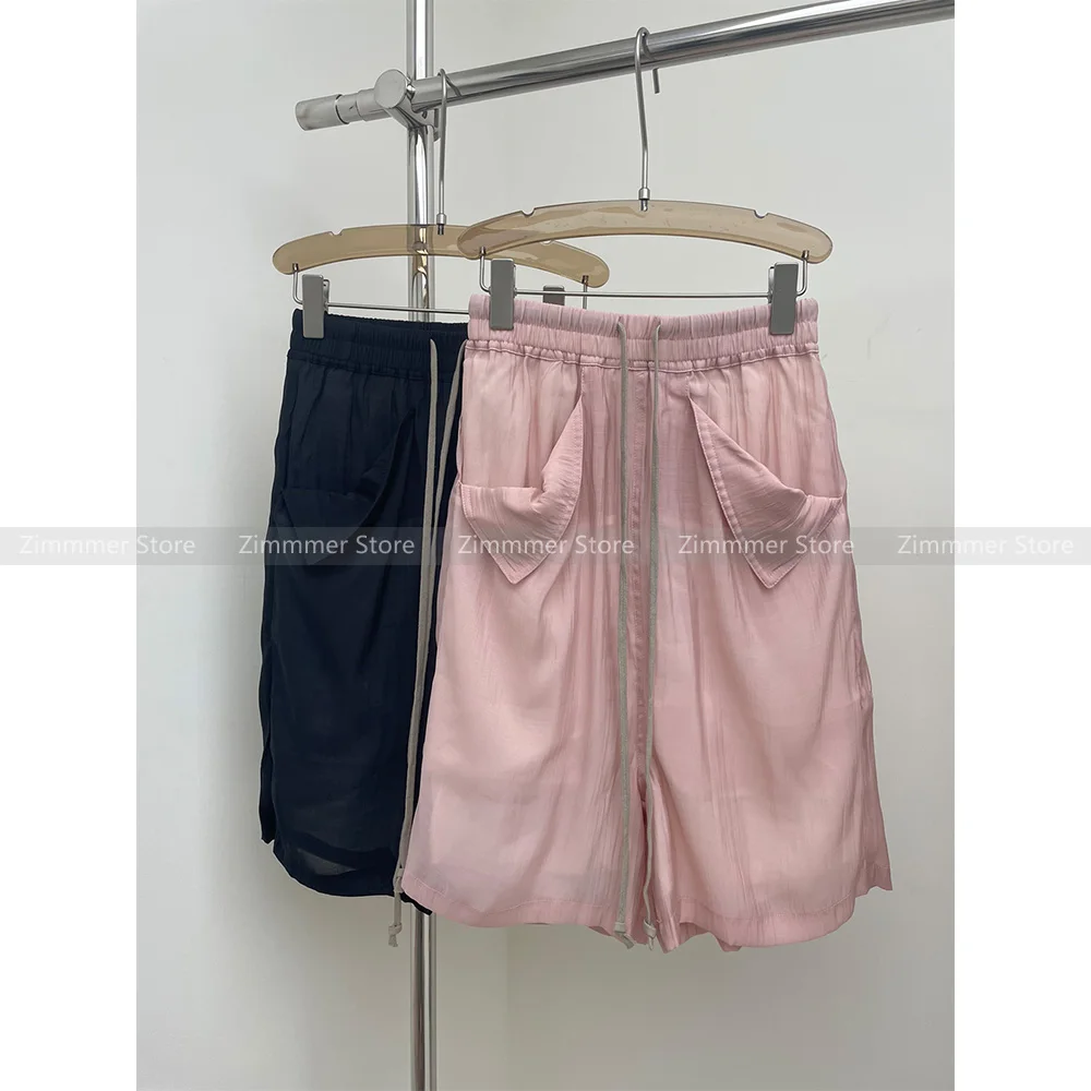 

2024 Spring and summer new dark style women's double-layer mesh see-through pockets five-minute Chinese trousers