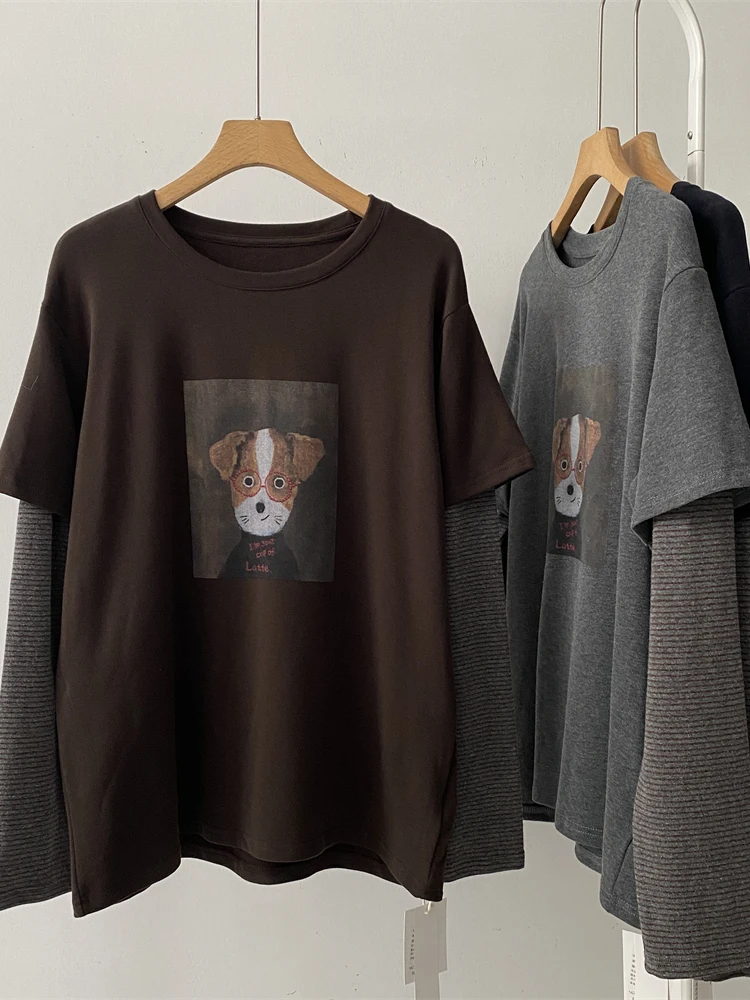 Loose Fit Long Sve Sweatirt Women's Print Base Layer Top Korean Sle round Ne Polyester Fiber Casual Comfortable