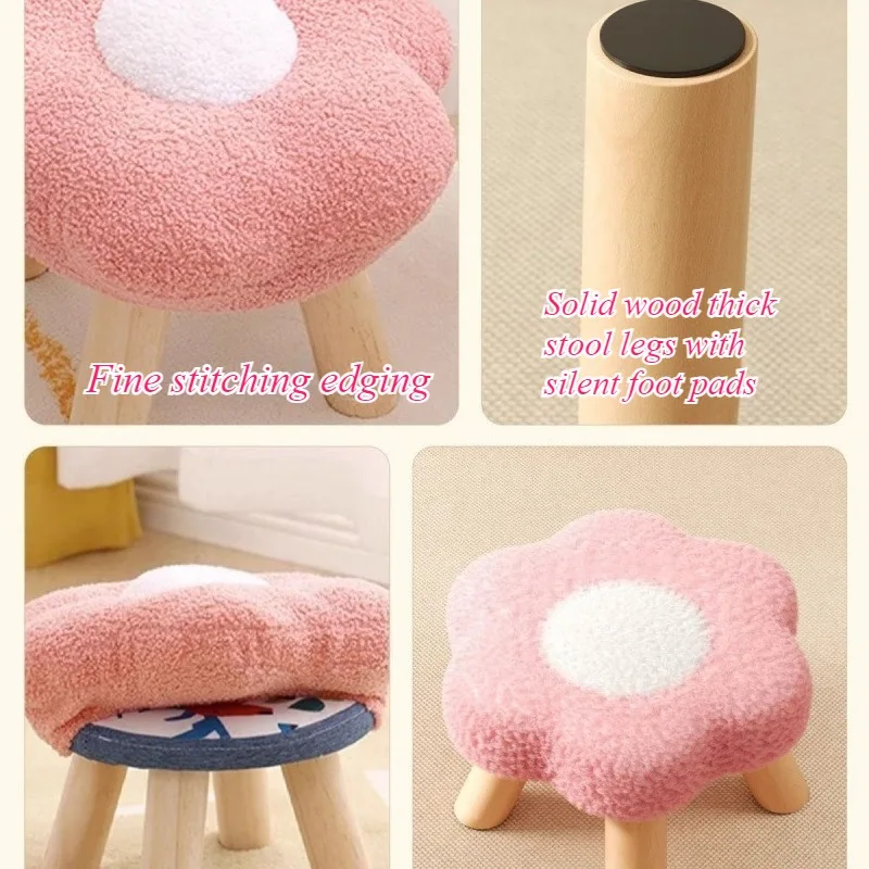 Small stool, household low stool, sofa stool, soft bag stool, living room coffee table stool, solid wood children's stool view 4