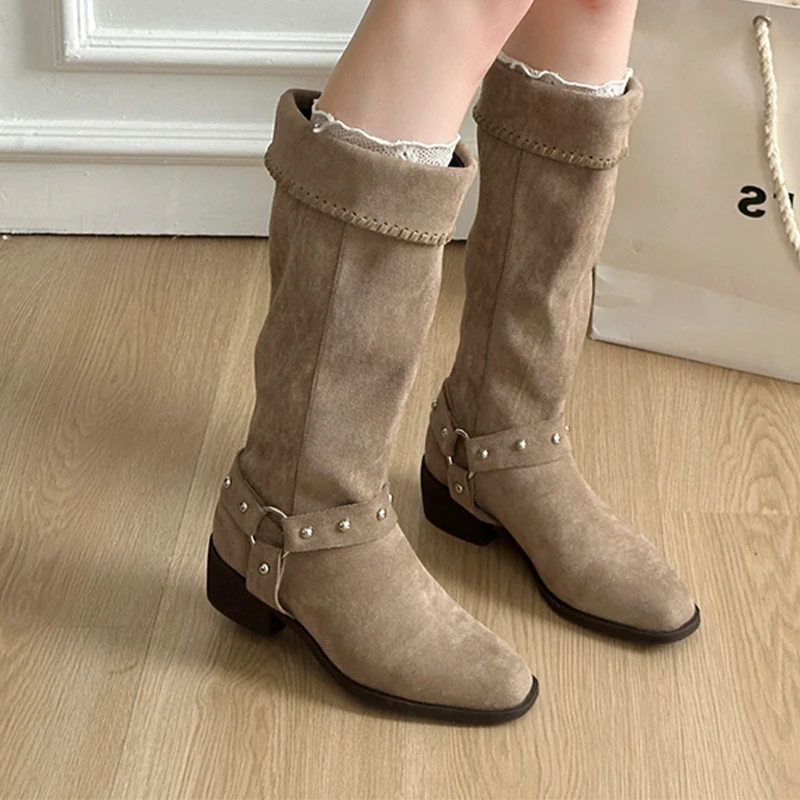 

Long Boots for Women Suede Fashion Dress Heeled Shoes Designer Dress Woman's Boots 2025 Luxury Pumps Winter Mujer Chelsea Botas