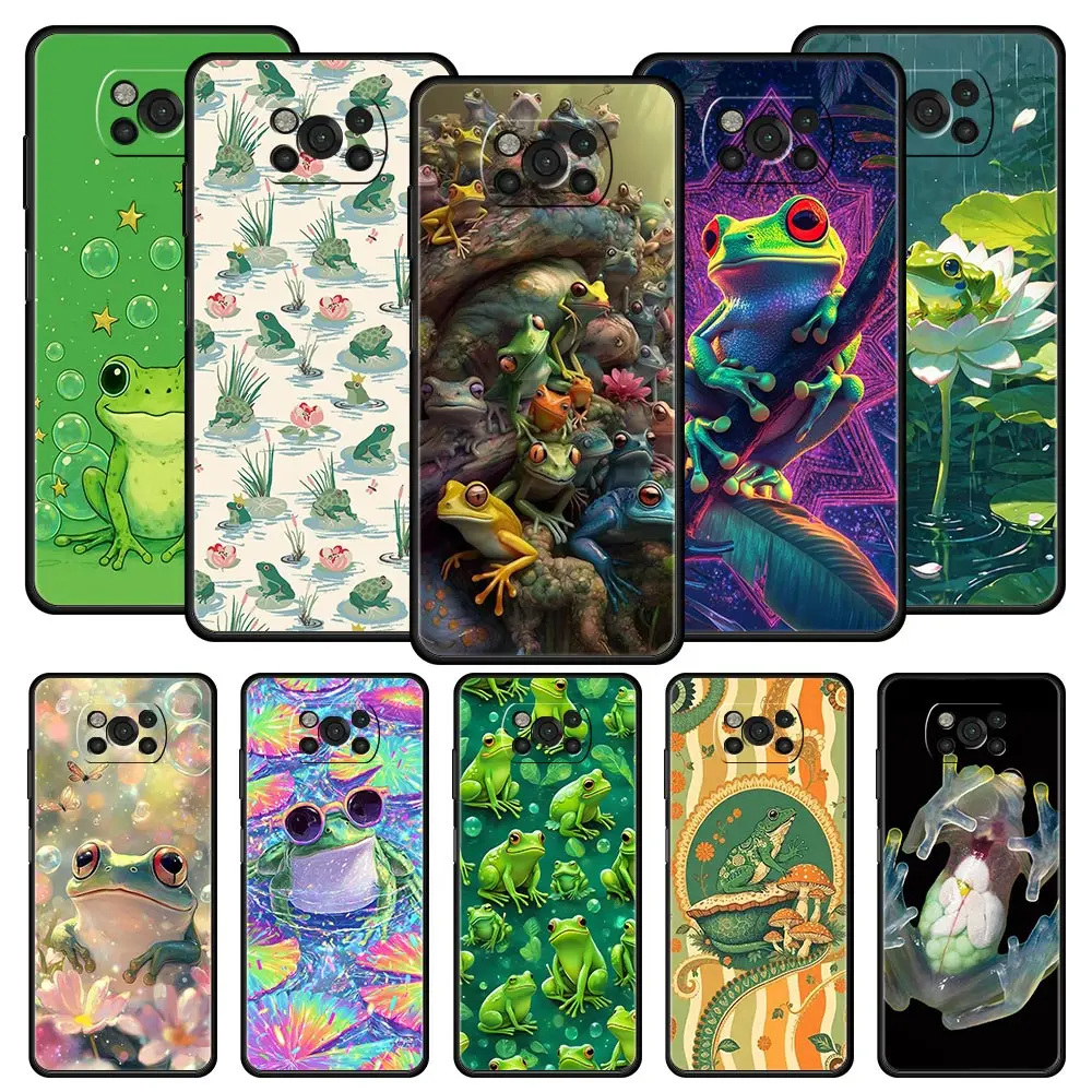 Coque de téléphone pour Xiaomi Poco F7 F6 F5 F4 F3 X7 X6 X5 X4 X3 NFC M4 C51 C55 GT 5G, housse en TPU souple, motif grenouille réaliste, sac Funda