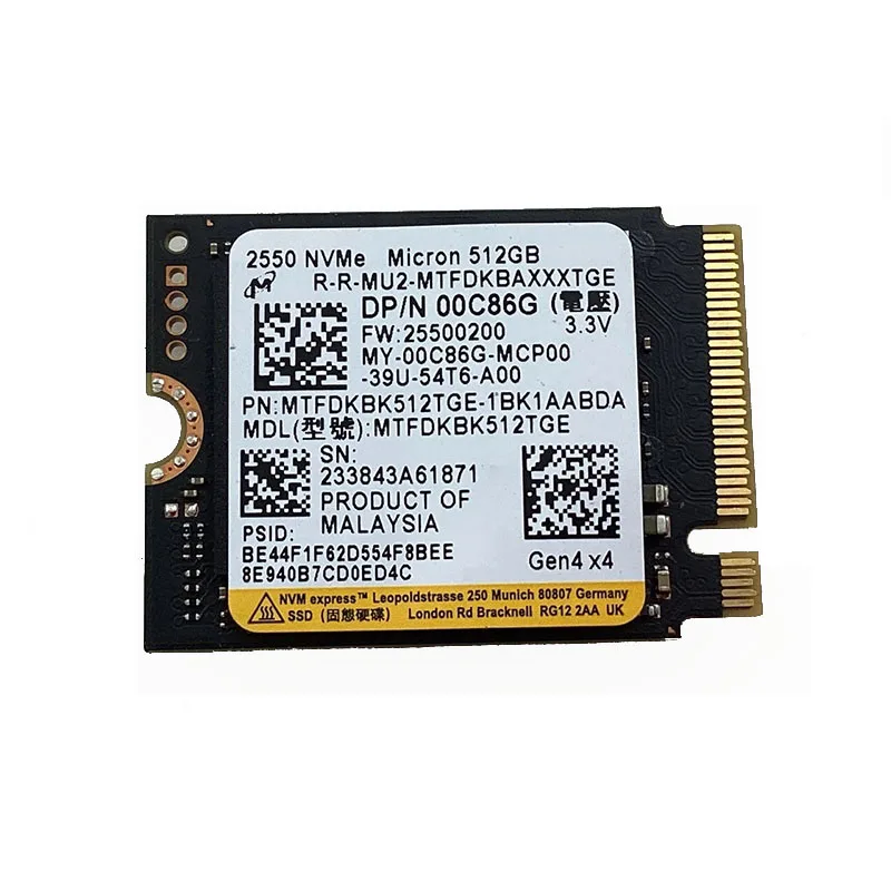 Pour SSD interne Micron 512 Go M.2 NVMe PCIe - 00C86G