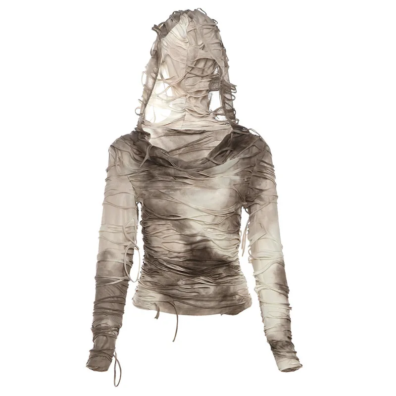 تي شيرت نسائي من Street Sle بقصة ضيقة طويلة Sve بلون نقي مع قلنسوة لملابس الخريف غير الرسمية من مادة البوليستر