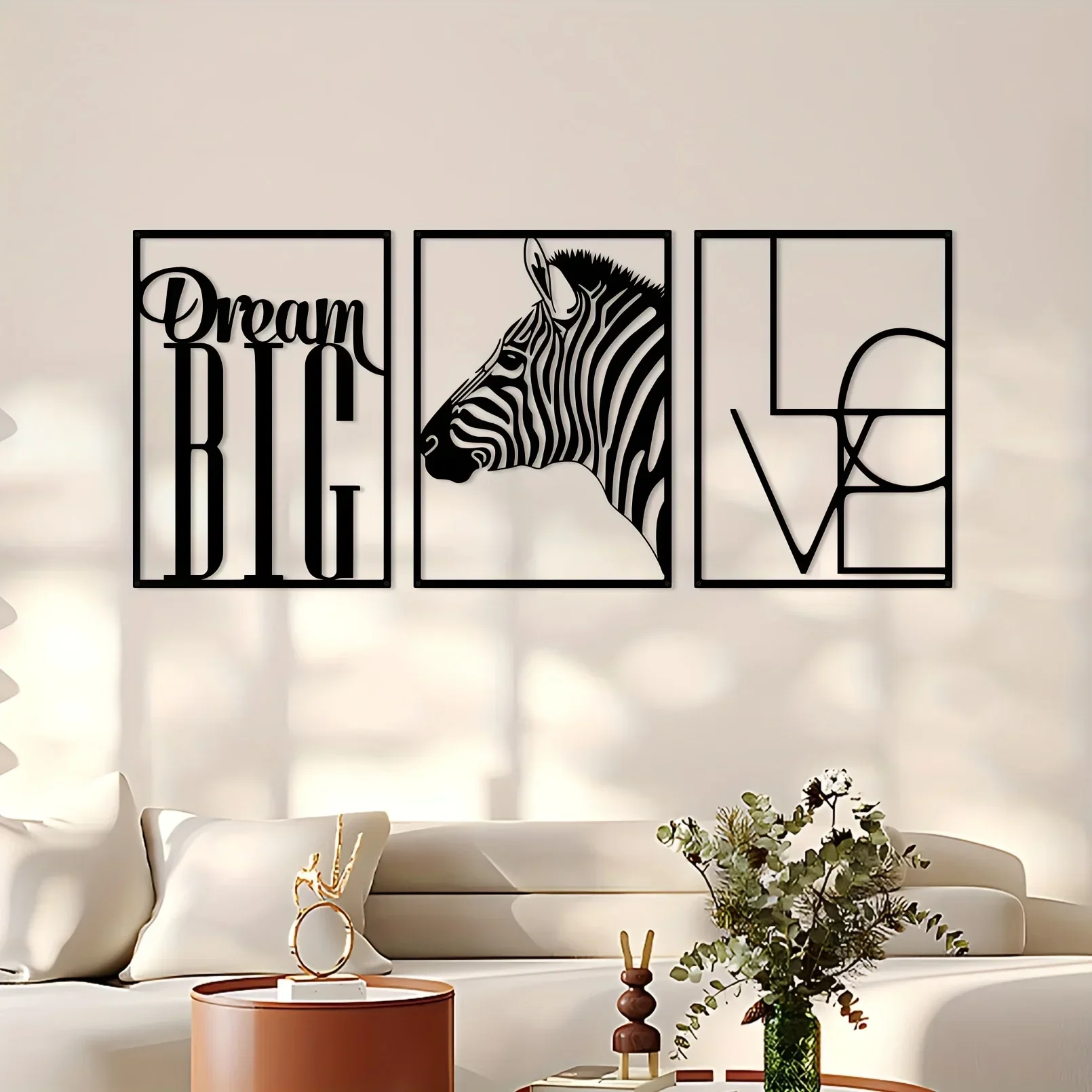 CIFBUY-Juego de decoración de pared de Metal, Líneas minimalistas modernas, arte colgante, animales, letras, arte, adecuado para oficina, 3 piezas