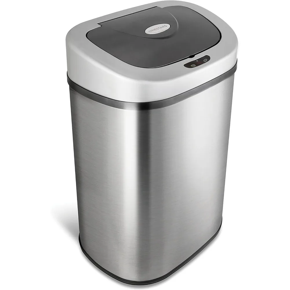 Automatic Touchless Infrared Motion Sensor Trash Can with Stainless Steel Base & Oval, Silver/Black Lid, 21 Gal