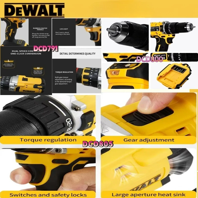 Dewalt compacto sem fio broca motor sem escova chave de fenda multifuncional unidade casa recarregável ferramentas elétricas