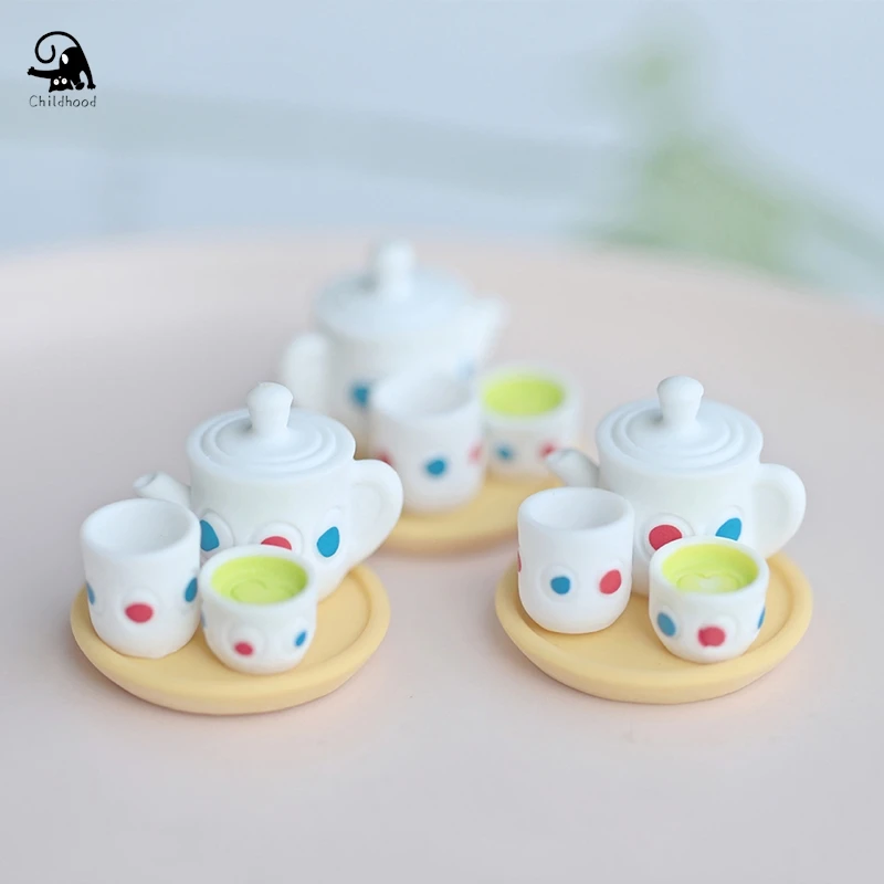 

4 Pcs Miniature Teapot Teacup Model Toy Set Simulation Mini Kitchen Food Drink Tableware Decoration Play House Scene Accessories