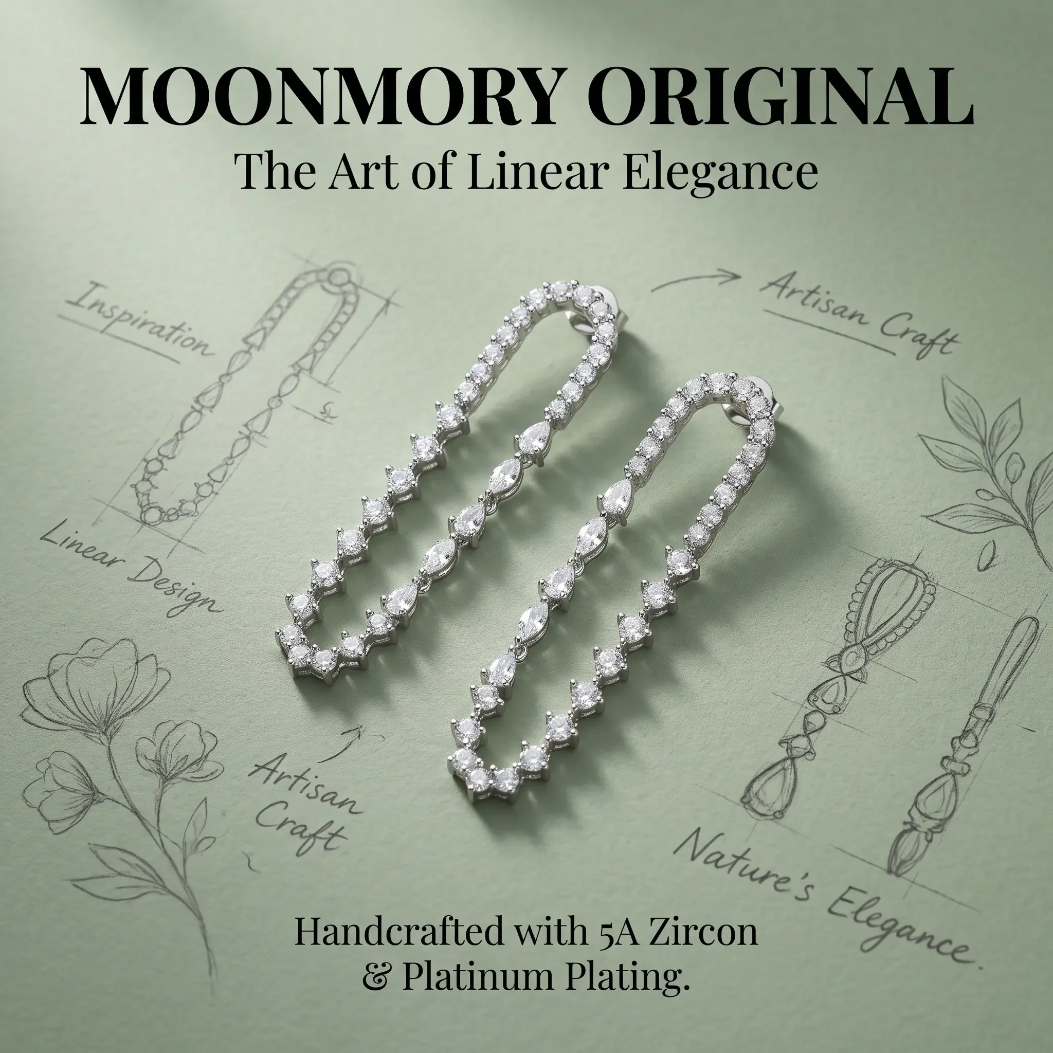 Moonmory Einzigartiges Design Lange 5A Birnen-, Marquise- und Runde Kubische Zirkonia Hängeohrringe für Damen Luxusmarken Messing 44mm Ohrringe – Detail 6