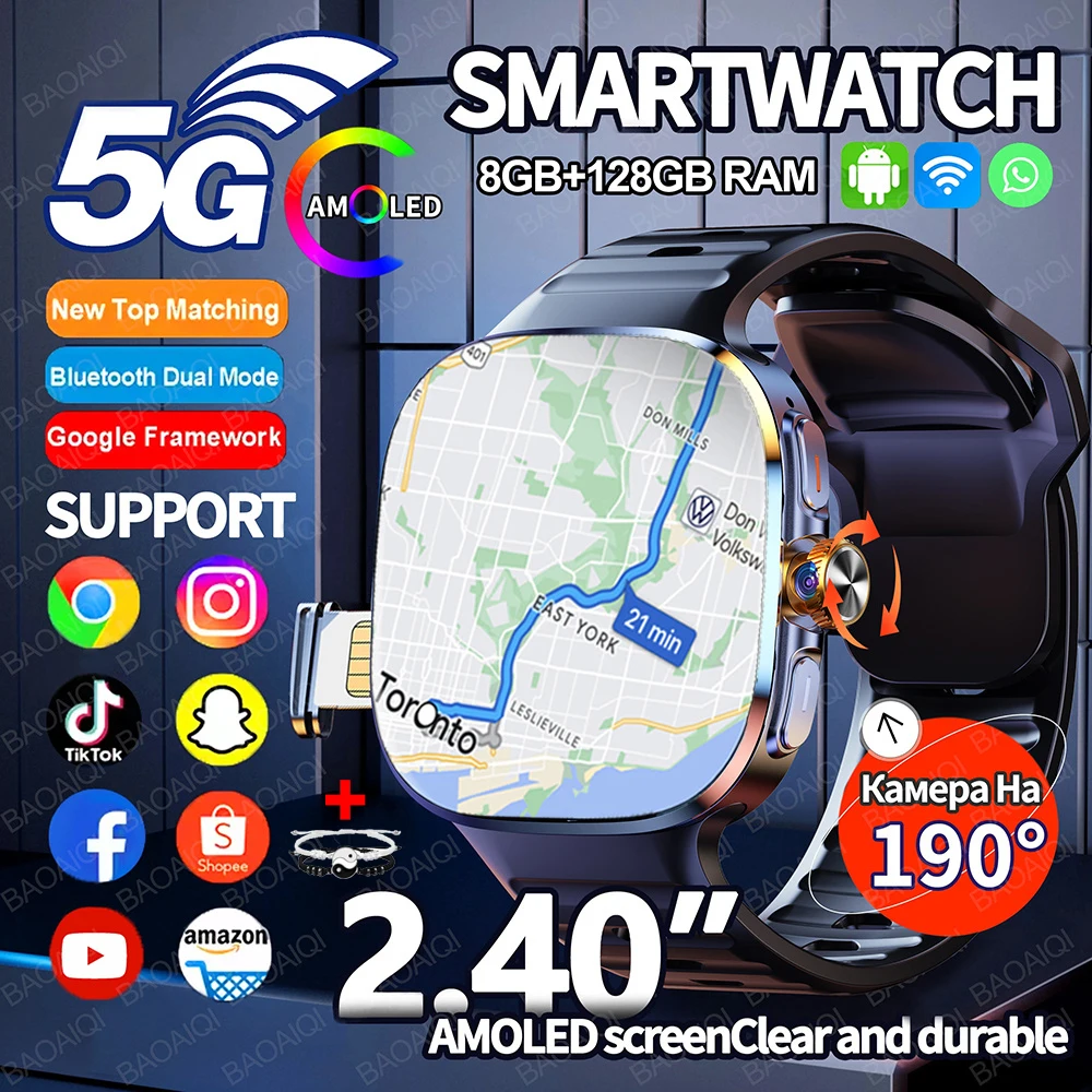 

Смарт-часы с полной сетевой SIM-картой 5G/4G, 2,40 дюйма, 720*720, большой экран, HD-видеозвонок, 8 ГБ + 128 ГБ ОЗУ, WIFI, GPS, Google APPS Smartwatch