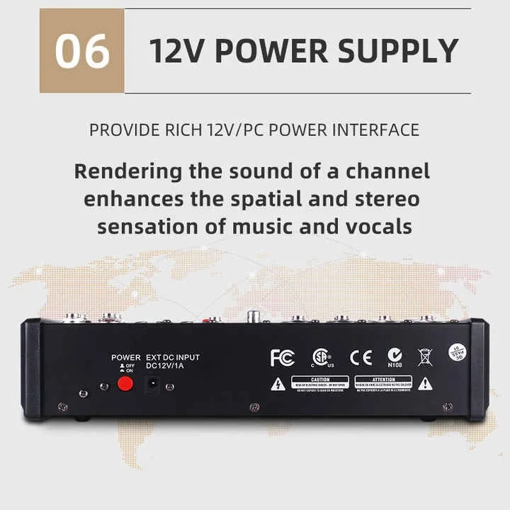 

Профессиональный 8-канальный DJ-микшер, консоль для микширования музыки, USB-вход для MP3 и компьютера, фантомное питание 48В, 16-битные DSP-эффекты