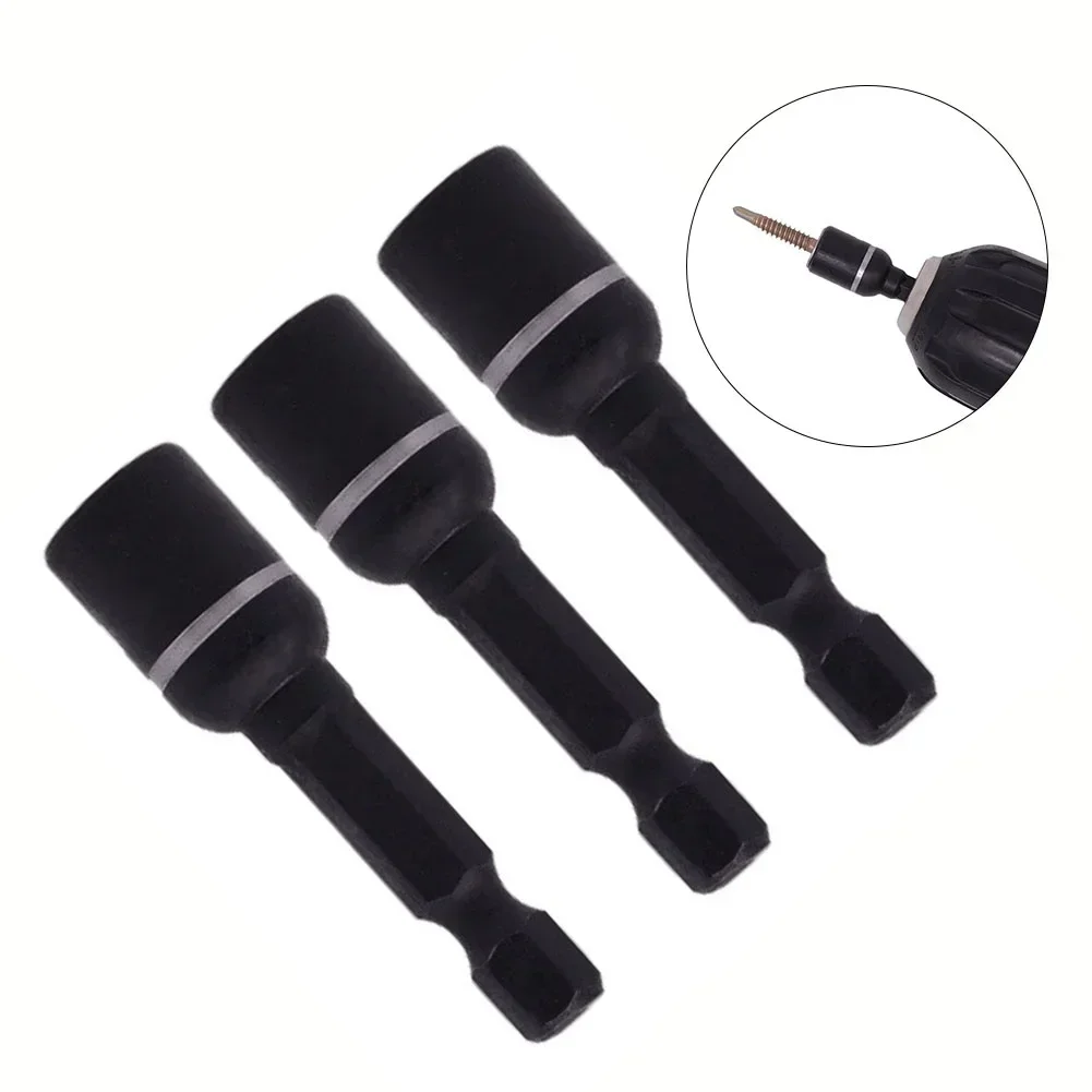 3Pcs Hex Socket 8mm Hex Driver Adapter Magnetic Head Extension Adapter For Electric Drill Wrench Sleeve Nuts Removal Power Tool