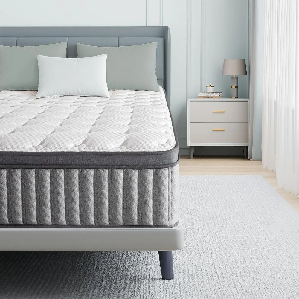 

Queen Mattress, 12 Inch Gel Memory Foam Zoned Hybrid Mattress with Ice Silk Cover, Reinforced Edge Individually Pocket Springs,